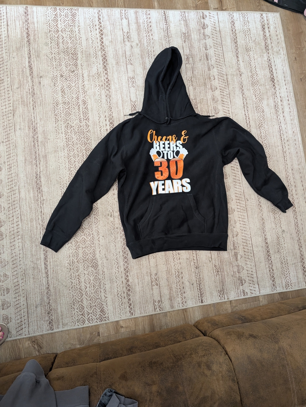 Black Hoodie with Orange 'Cheers &Beers To 30 Years' Graphic